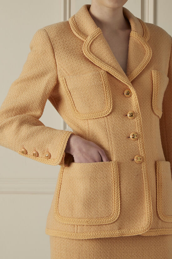 Pastel Orange Wool Tweed Skirt Suit Set, , large image number 2