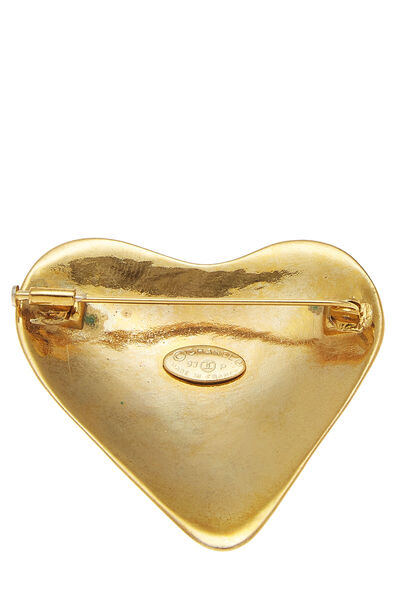Gold 'CC' Heart Pin, , large