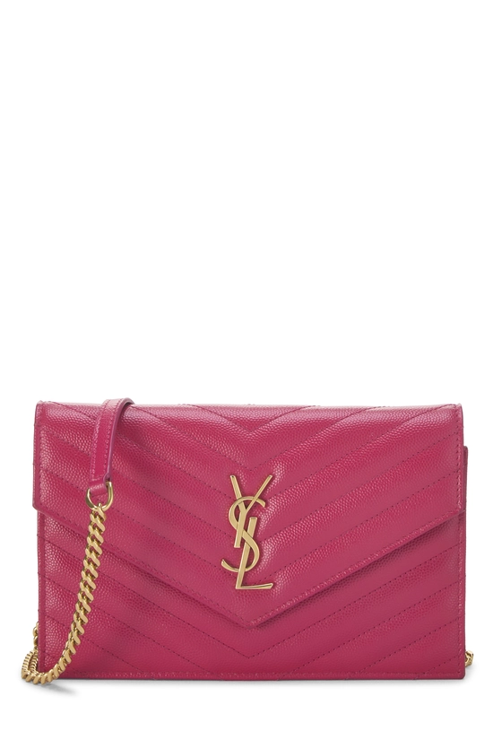 Pink Grained Calfskin Envelope Wallet On Chain (WOC), , large image number 0