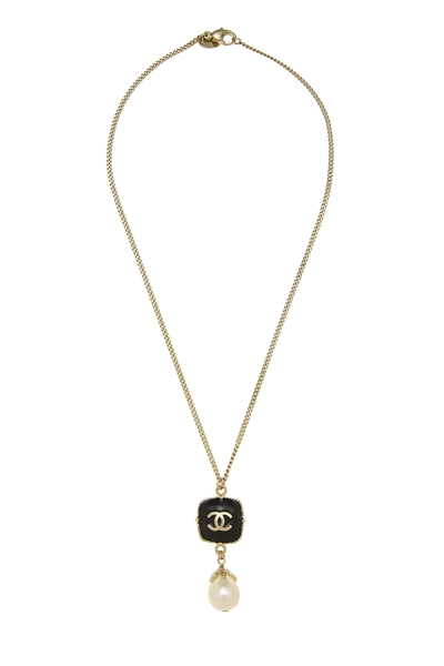 Black & Gold 'CC' Faux Pearl Necklace