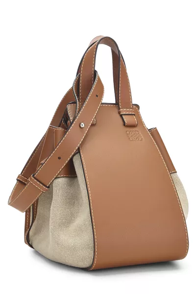 Brown Canvas Hammock Drawstring Bag Medium, , large