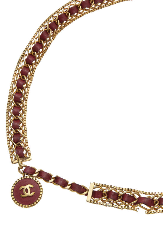 Gold & Red Leather CC Chain Belt, , large image number 1
