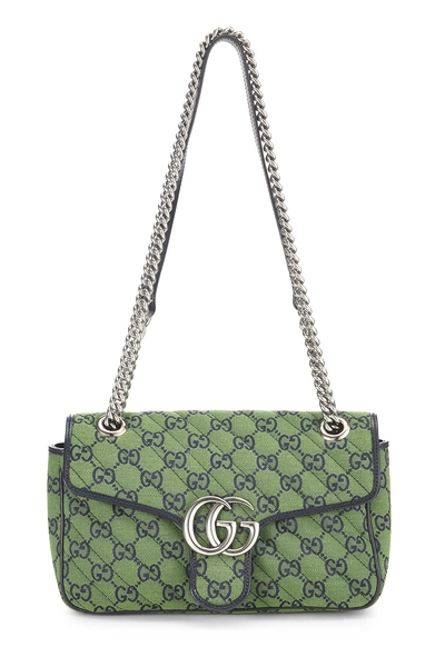 Green Canvas GG Marmont Shoulder Bag Small