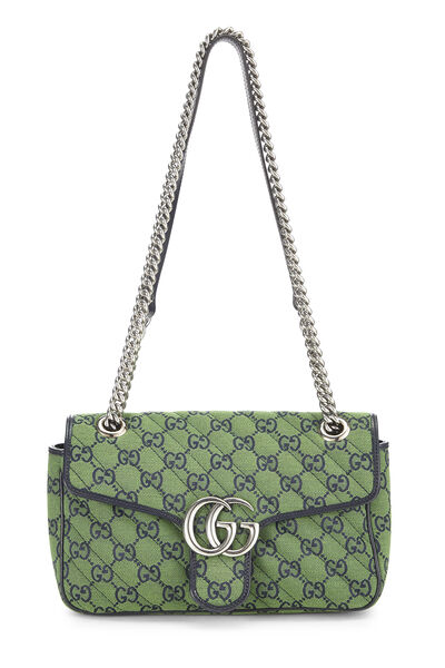 Green Canvas GG Marmont Shoulder Bag Small