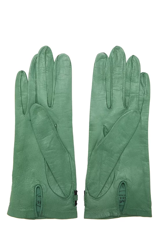 Green Lambskin Leather Gloves, , large image number 1