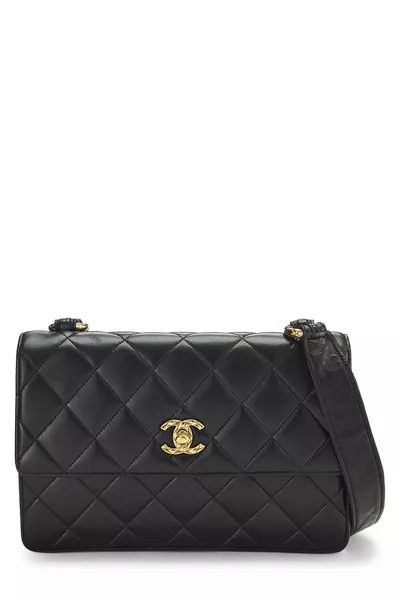 Black Quilted Lambskin Shoulder Bag