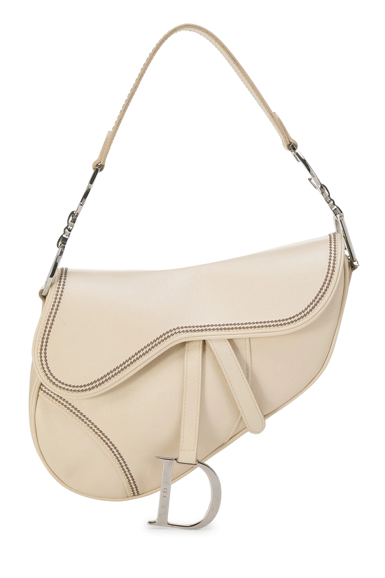 White Leather Saddle Bag, , large image number 0