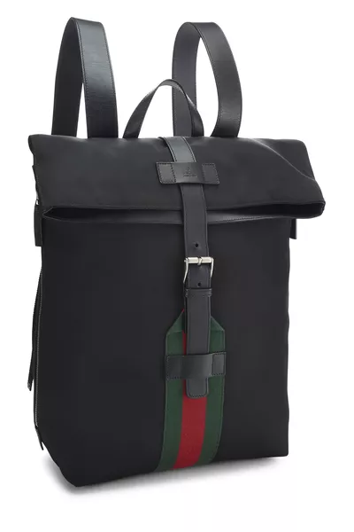 Black Techno Canvas Web Backpack, , large