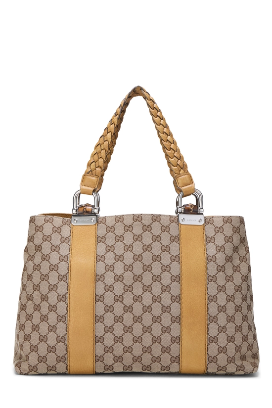 Yellow Original GG Canvas Bamboo Bar Tote Large, , large image number 0