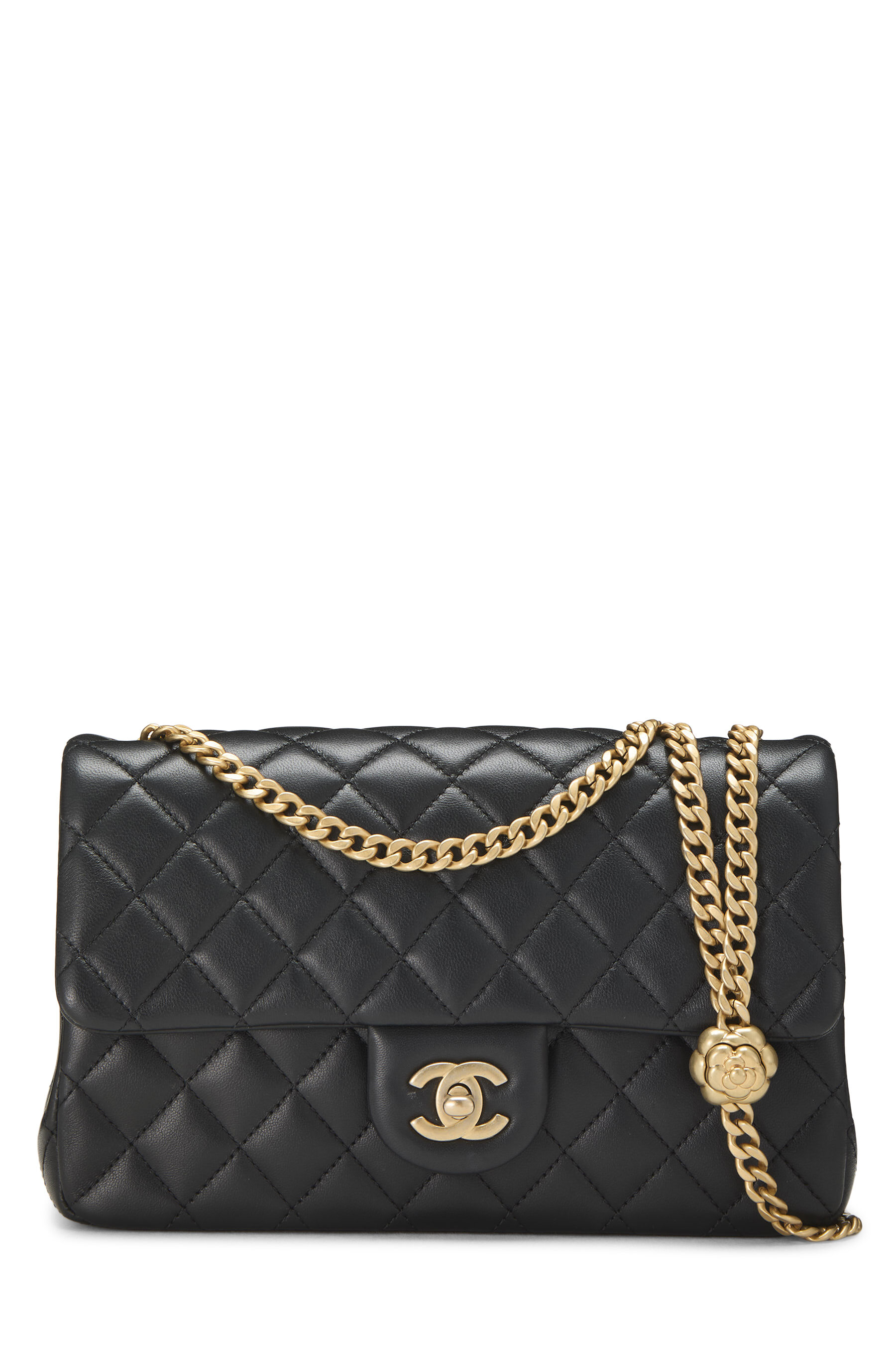 CHANEL ブラックレザー Pre-Owned Black Lambskin Sweet Camellia Crush Flap Small Q6B5HG1IKH000