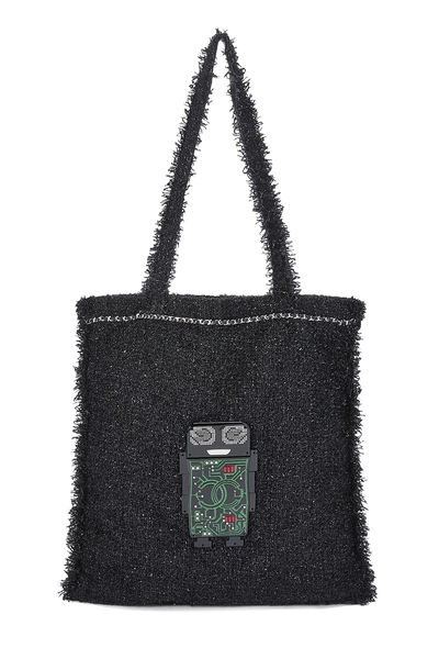 Chanel Black Tweed Robot Shopping Tote