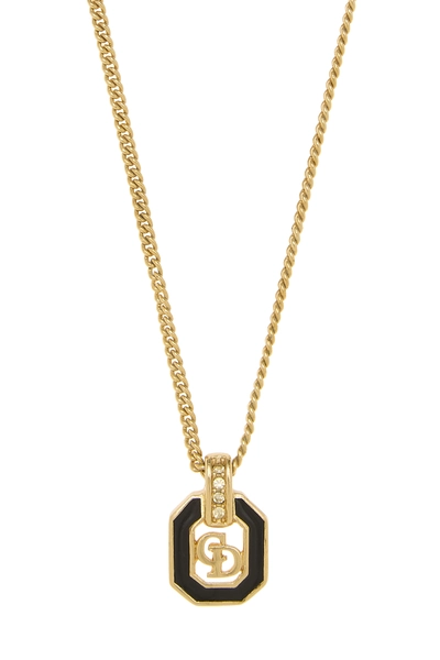 Gold 'CD' Plaque Pendant Necklace, , large
