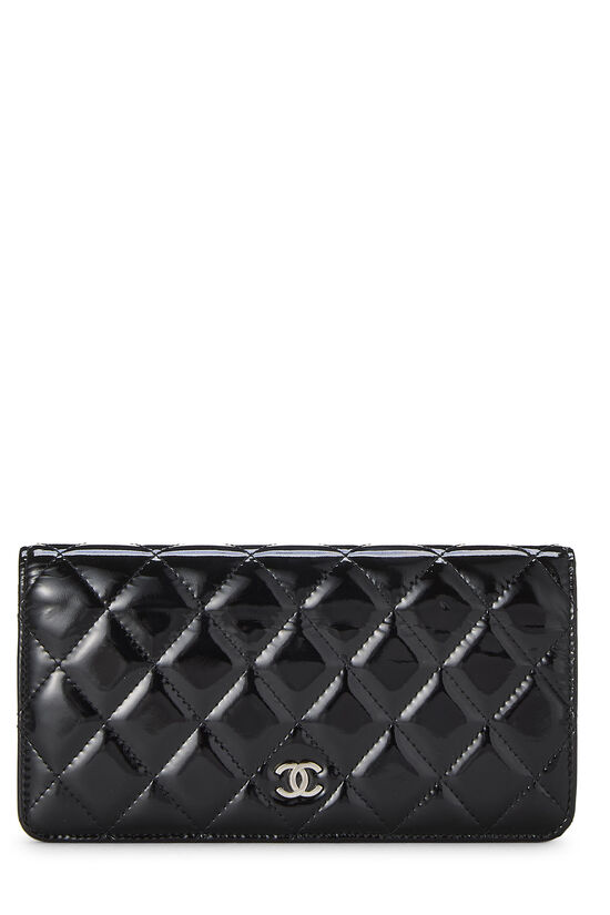 Black Quilted Patent Leather Long Flap Wallet, , large image number 0