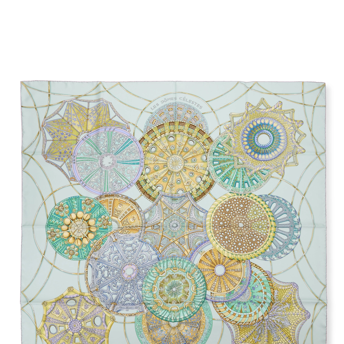 Hermès Blue & Multicolor 'Les Dômes Célestes' Silk Scarf 90