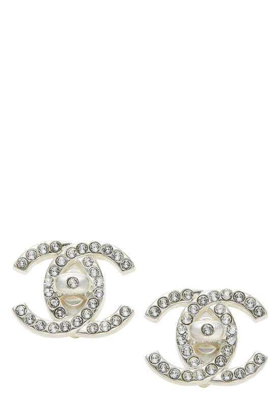 Chanel Silver & Crystal 'CC' Turnlock Earrings Large Q6J0LE0RV5007