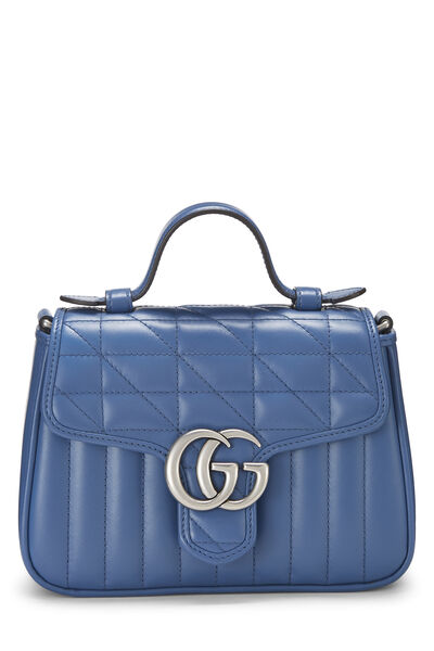 Blue Leather GG Marmont Top Handle Bag Mini