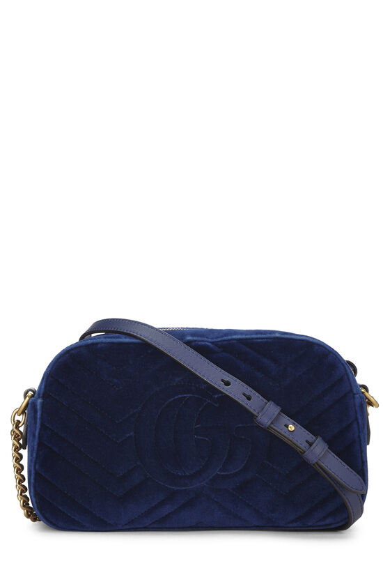 Blue Chevron Velvet GG Marmont Shoulder Bag Small, , large image number 3