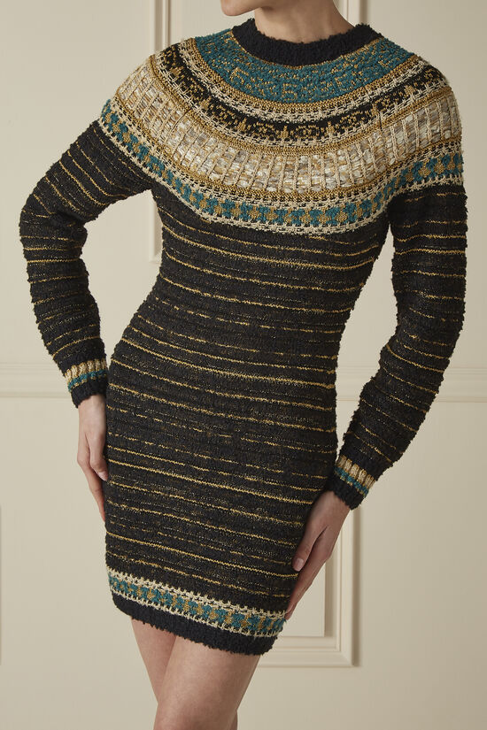 Black & Multicolor Silk Cashmere Blend Intarsia Sweater Dress, , large image number 2