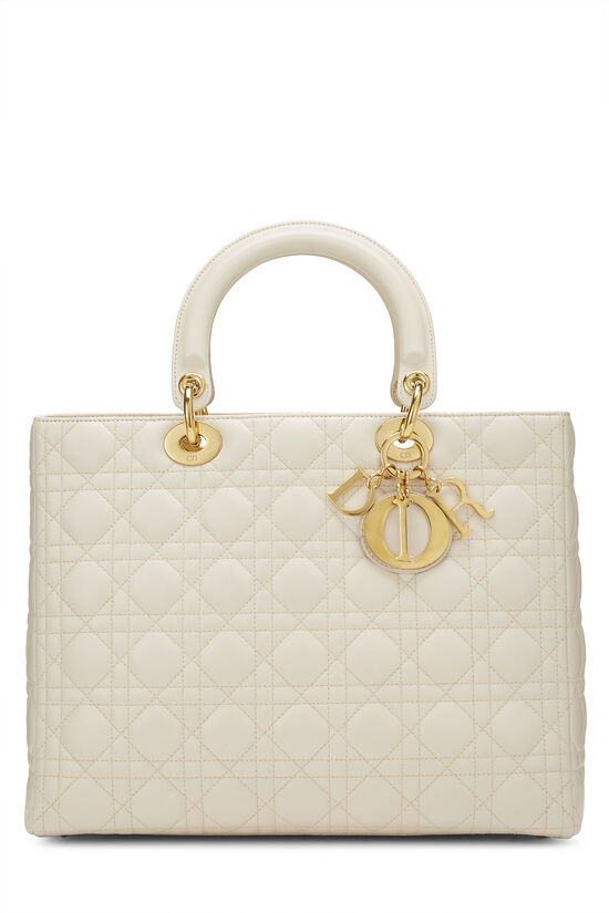 Cream Cannage Leather Lady Dior Large, , large image number 0