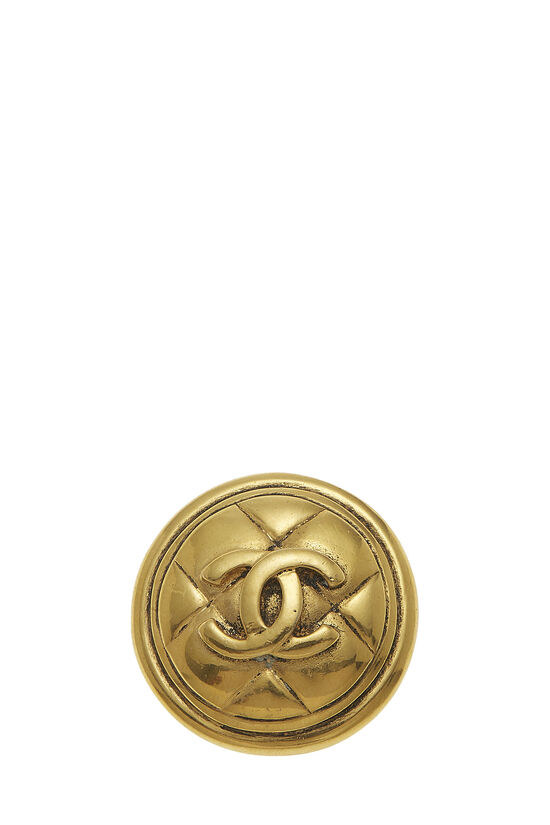 Gold Round Quilted 'CC' Pin, , large image number 0