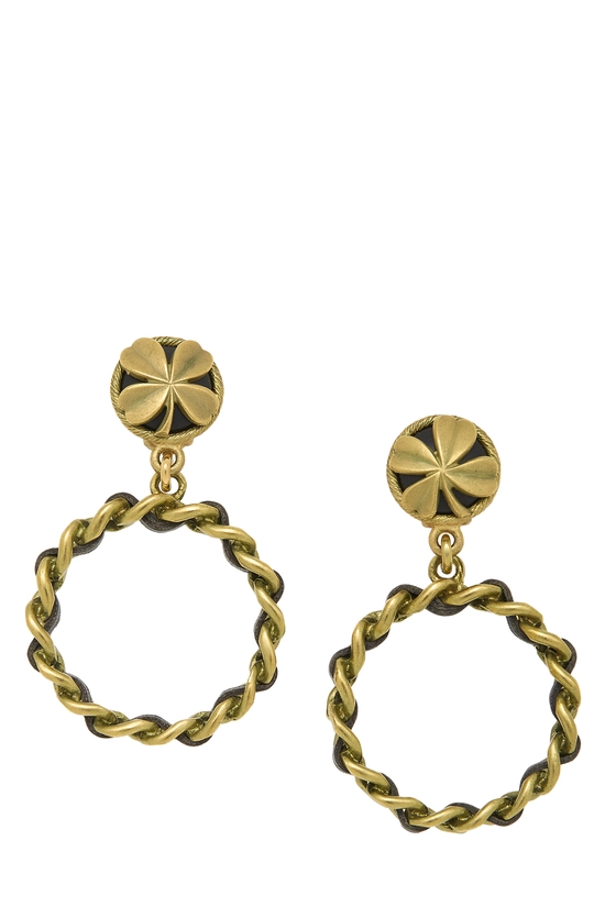 Gold 'CC' Clover Dangle Earrings, , large image number 0