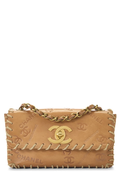 Chanel Brown Embossed Logo Calfskin Half Flap Medium
