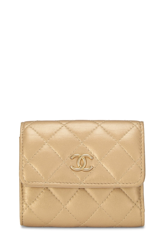 Gold Lambskin Flap Compact Wallet, , large image number 0