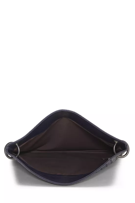 Navy Intrecciato Leather Flat Messenger Bag, , large image number 5