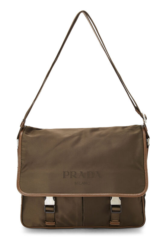 Brown Nylon Logo Print Double Buckle Messenger, , large image number 1