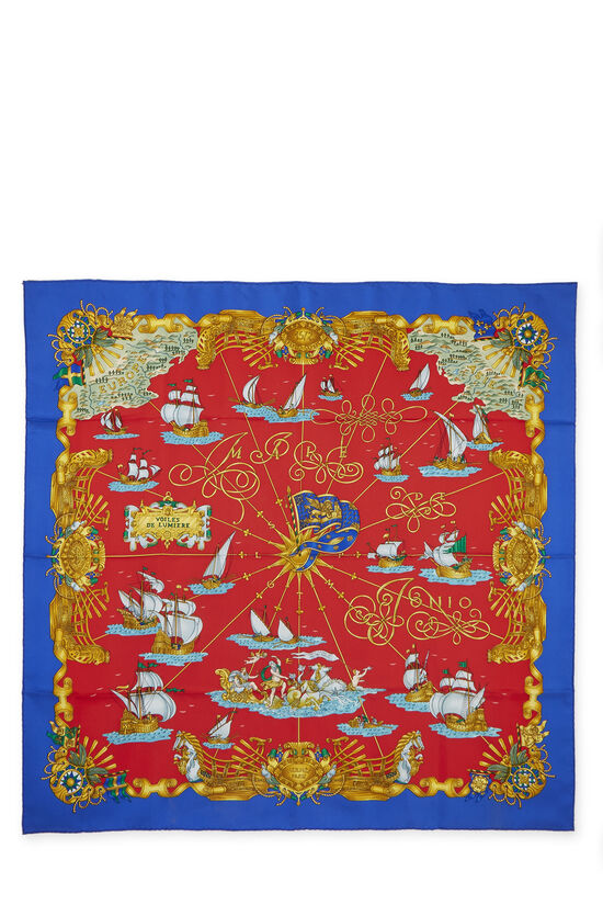 Navy & Multicolor 'Voiles de Lumiere' Silk Scarf 90, , large image number 0