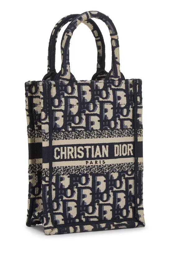 Navy Oblique Canvas Book Tote Phone Bag Mini, , large image number 1