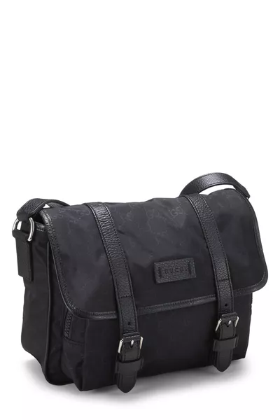 Black Nylon Buckle Flap Messenger Small, , large