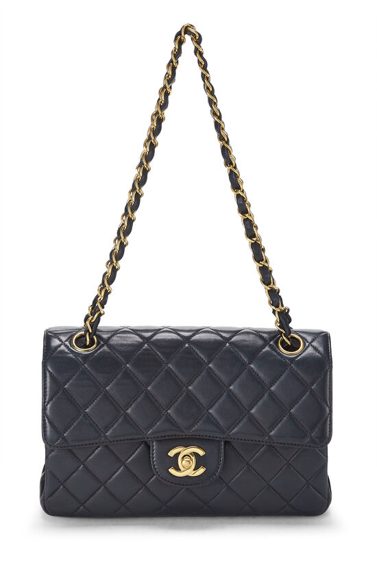 CHANEL Lambskin Quilted Medium Double Flap Navy 1256770
