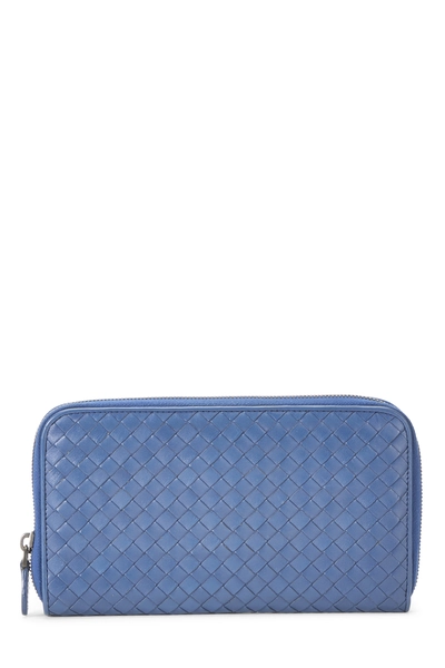 Blue Intrecciato Zip Around Wallet