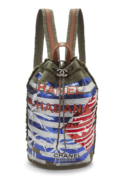 Paris-Cuba Green Canvas La Habana Chain Backpack