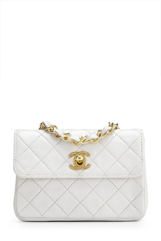 $4000 Chanel Classic White Quilted Lambskin Small Vintage Shoulder