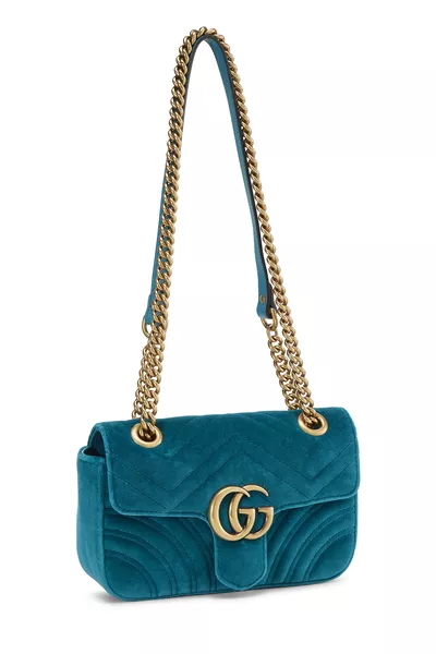 Blue Velvet GG Marmont Shoulder Bag Mini, , large