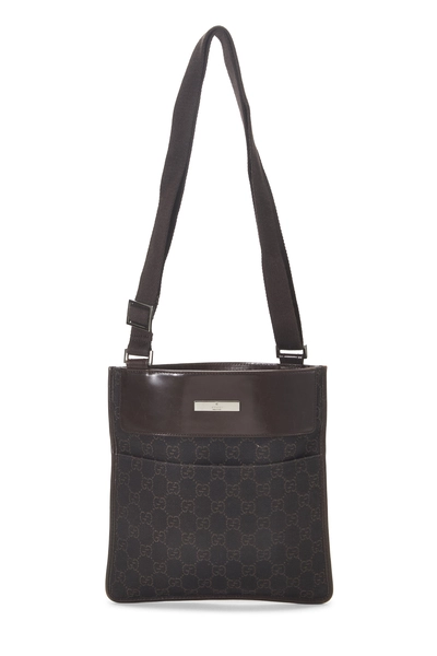 Gucci Brown Denim GG Zip Pocket Flat Messenger Small