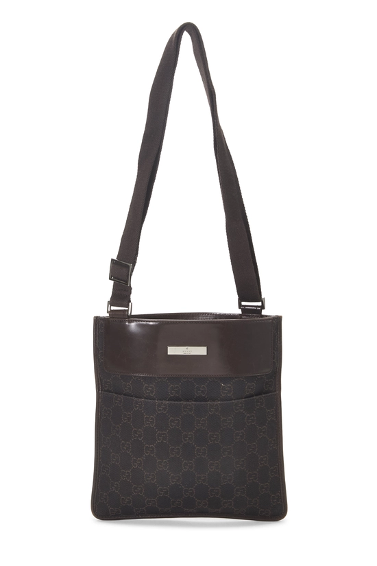 Brown Denim GG Zip Pocket Flat Messenger Small, , large image number 0