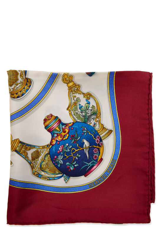 Burgundy & Multicolor 'Qu' Importe le Flacon' Silk Scarf 90, , large image number 1