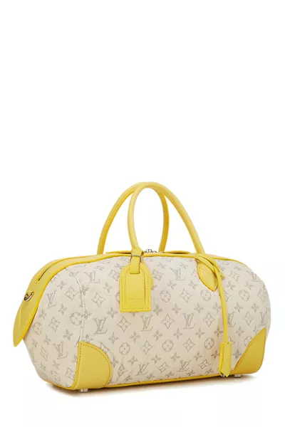Beige Monogram Denim Speedy Round, , large
