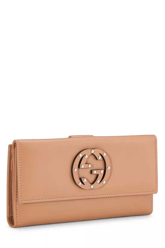 Orange Leather Studded Soho Continental Wallet, , large image number 1