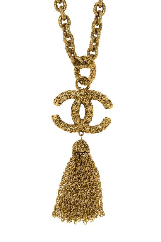 Gold Florentine 'CC' Tassel Necklace, , large image number 1