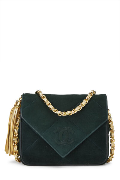 Green Quilted Suede Envelope Flap Mini