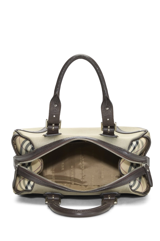 Brown Check Nylon Bowler Handbag, , large image number 5