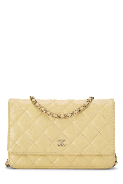 Chanel Yellow Iridescent Caviar Classic Quilted Wallet On Chain (WOC)