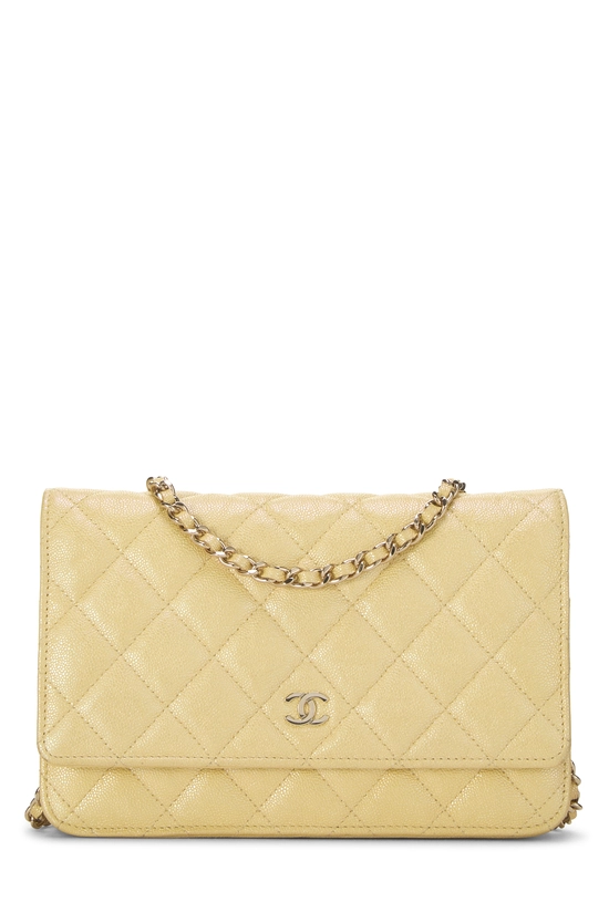 Yellow Iridescent Caviar Classic Quilted Wallet On Chain (WOC), , large image number 0