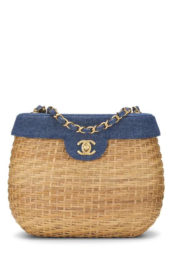 Navy Natural Wicker Basket Bag, , large image number 0