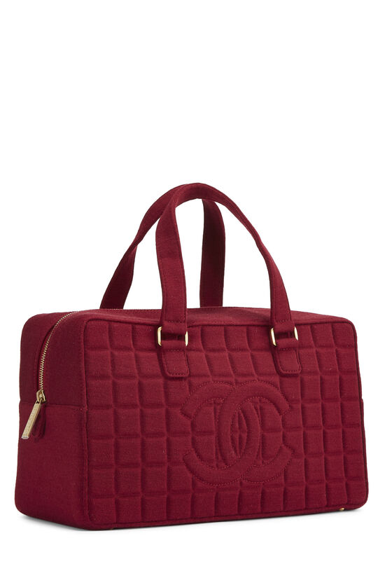 Shop Chanel Burgundy Chocolate Bar Jersey 'CC' Boston Bag WGACA