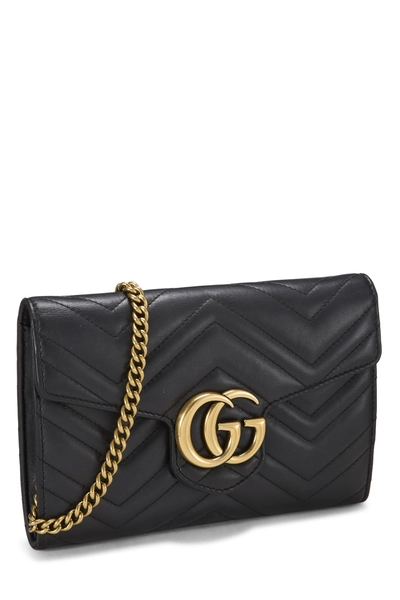 Black Leather GG Marmont Matelass&eacute; Crossbody Bag Mini, , large